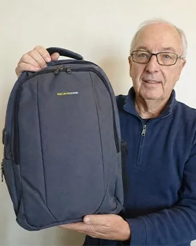 Customer photo with EscapeZone Shield backpack