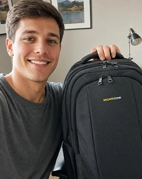 Customer photo with EscapeZone Shield backpack