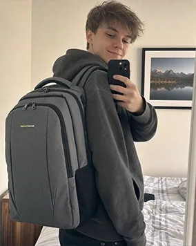 Customer photo with EscapeZone Shield backpack